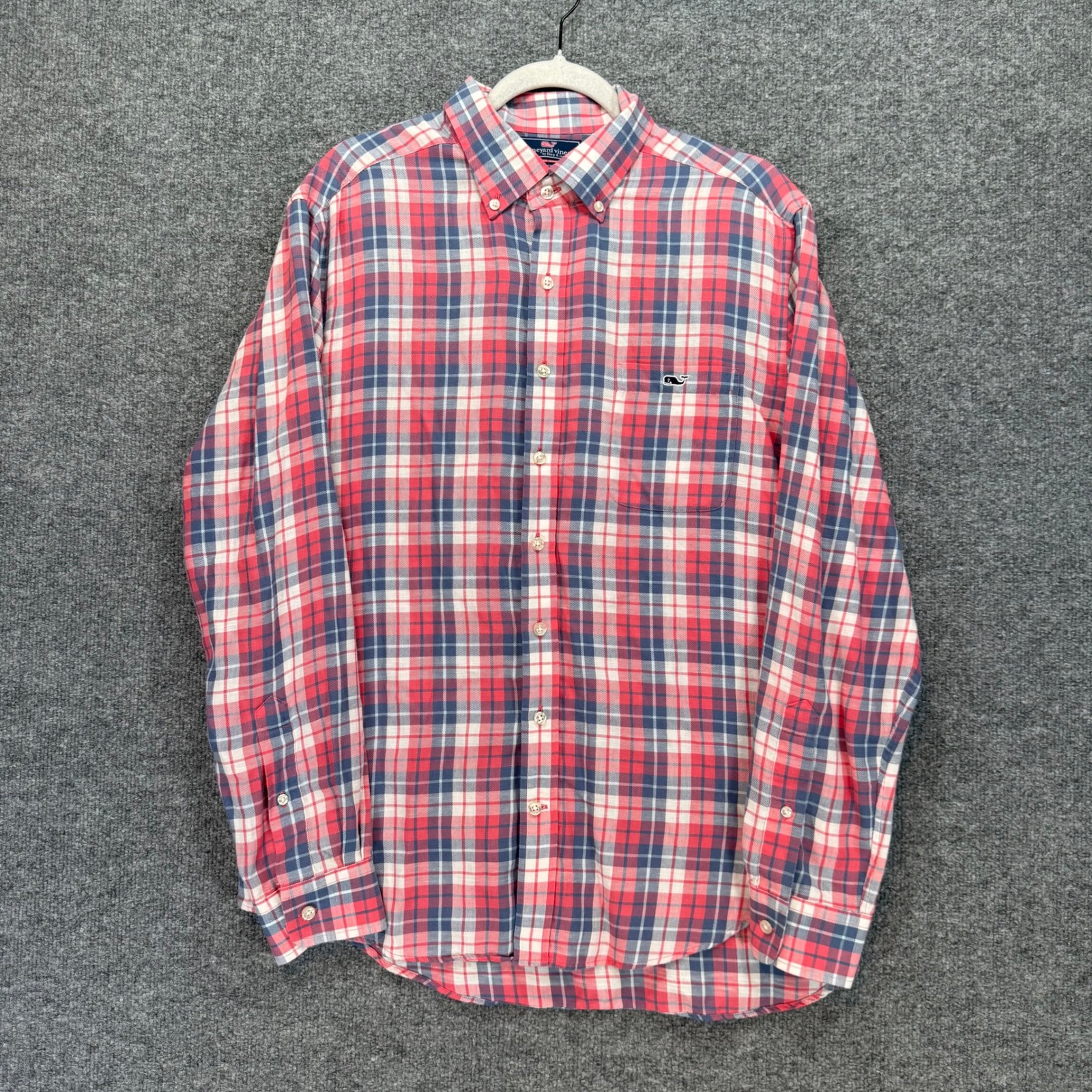 Vineyard Vines Slim Fit Tucker Shirt Mens Large Red Plaid Linen Blend Soft